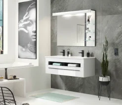 Home affaire Waschtisch »Cantara, Waschtisch inkl. Waschbecken, modernes Design« mit schwarzen Griffen, ausreichend Stauraum
