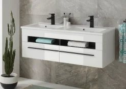 Home affaire Waschtisch »Cantara, Waschtisch inkl. Waschbecken, modernes Design« mit schwarzen Griffen, ausreichend Stauraum