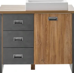 Home affaire Waschtisch »Detroit, Unterschrank mit Apothekergriff, Badschrank, Industrialdesign« Eiche Dekor, mit Stauraum, inkl. Mineralguss-Waschbecken, Breite 91 cm