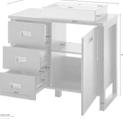Home affaire Waschtisch »Detroit, Unterschrank mit Apothekergriff, Badschrank, Industrialdesign« Eiche Dekor, mit Stauraum, inkl. Mineralguss-Waschbecken, Breite 91 cm