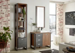 Home affaire Waschtisch »Detroit, Unterschrank mit Apothekergriff, Badschrank, Industrialdesign« Eiche Dekor, mit Stauraum, inkl. Mineralguss-Waschbecken, Breite 91 cm