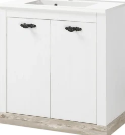 Home affaire Waschtisch »Florenz, Waschbeckenunterschrank inkl. Waschbecken, Metallgriffe« in Pinie Weiß, stehend, Breite 82 cm, inkl. Mineralgussbecken