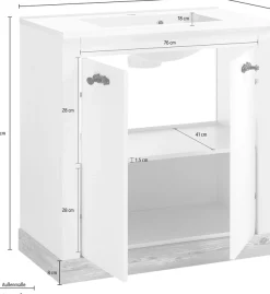 Home affaire Waschtisch »Florenz, Waschbeckenunterschrank inkl. Waschbecken, Metallgriffe« in Pinie Weiß, stehend, Breite 82 cm, inkl. Mineralgussbecken