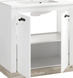 Home affaire Waschtisch »Florenz, Waschbeckenunterschrank inkl. Waschbecken, Metallgriffe« in Pinie Weiß, stehend, Breite 82 cm, inkl. Mineralgussbecken