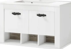 Home affaire Waschtisch »Florenz, Waschbeckenunterschrank inkl. Waschbecken, Metallgriffe« in Pinie Weiß, hängend, Breite 82 cm, inkl. Mineralgussbecken