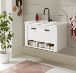 Home affaire Waschtisch »Florenz, Waschbeckenunterschrank inkl. Waschbecken, Metallgriffe« in Pinie Weiß, hängend, Breite 82 cm, inkl. Mineralgussbecken