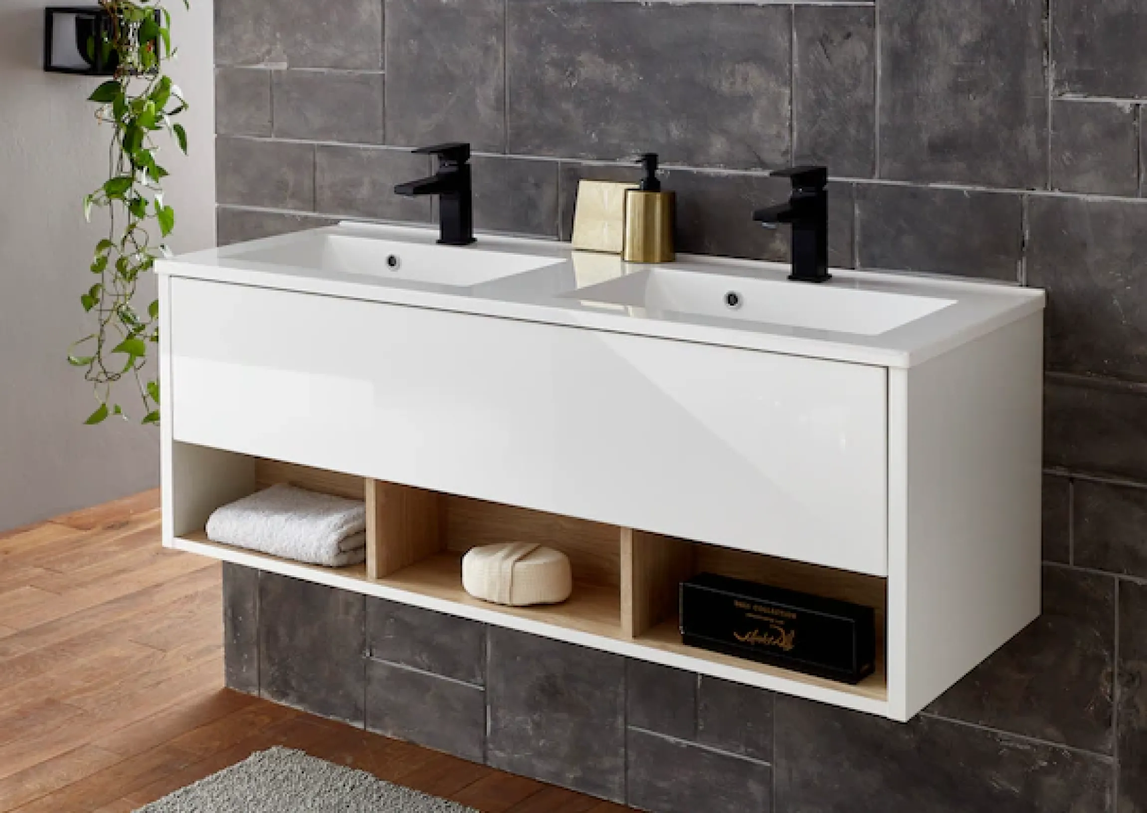 Home affaire Waschtisch »Studio Line, Waschtisch inkl. Waschbecken, modernes Design« in zwei Farben verfügbar, ausreichend Stauraum