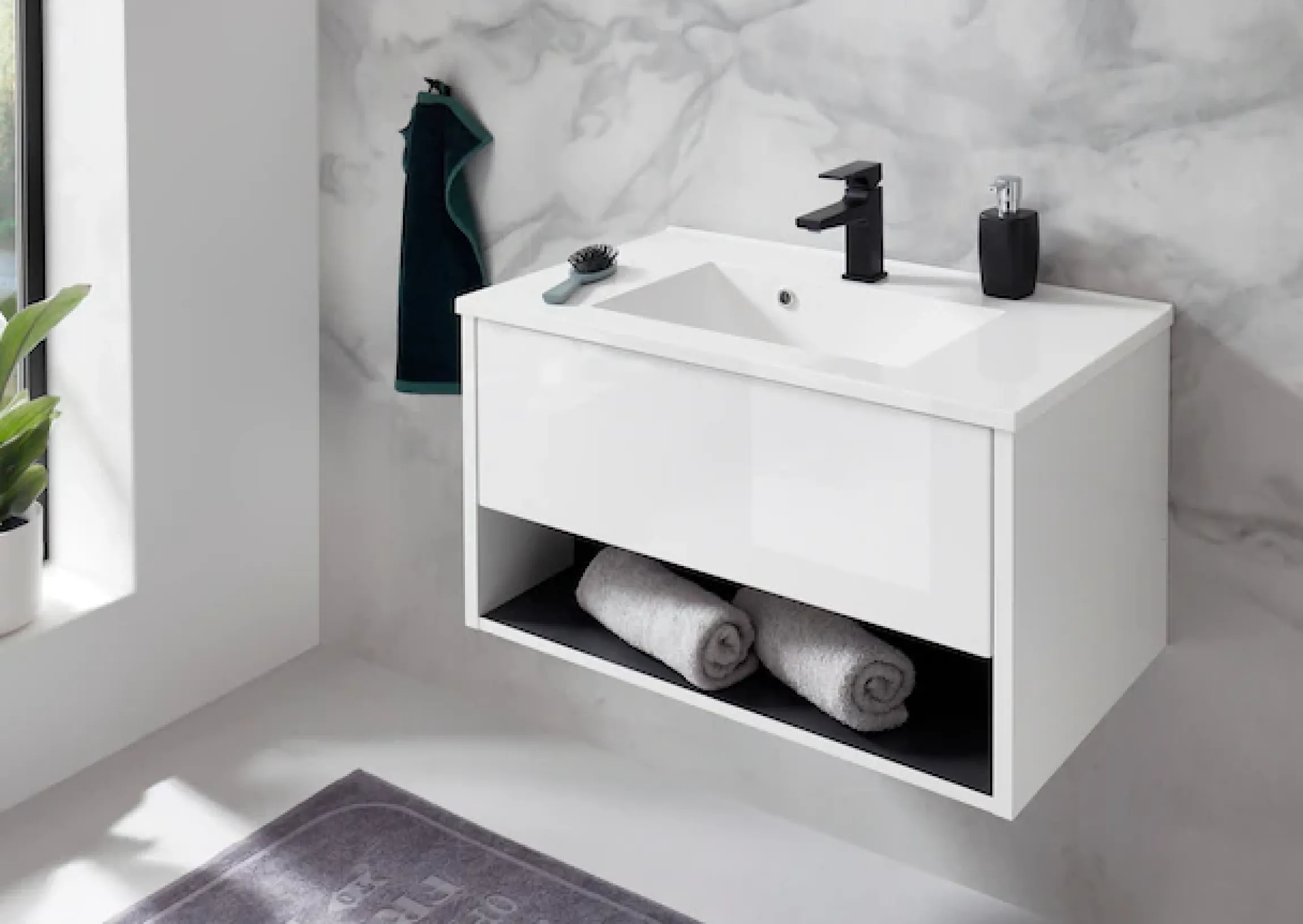 Home affaire Waschtisch »Studio Line, Waschtisch inkl. Waschbecken, modernes Design« in zwei Farben verfügbar, ausreichend Stauraum