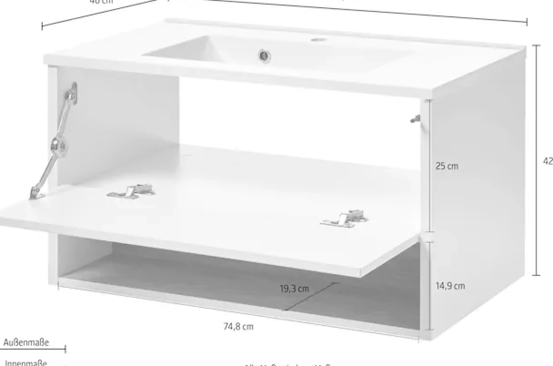Home affaire Waschtisch »Studio Line, Waschtisch inkl. Waschbecken, modernes Design« in zwei Farben verfügbar, ausreichend Stauraum