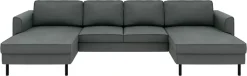 Home affaire Wohnlandschaft »Booster II, whlw. mit Schlaffunktion & Bettkasten, Fuß schwarz« Sofa in U-Form, Breite 305 cm, in Cord oder Struktur LEO o. LINO