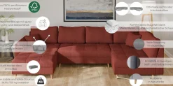 Home affaire Wohnlandschaft »CHARRE U-Form mit Ottomane, Maße B/T/H: 310/161/81 cm« feine Steppung, lose Rücken- und Zierkissen, auch in Cord und Bouclé