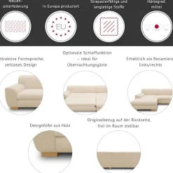 Home affaire Wohnlandschaft »Nika zeitlos und elegant, viel Platz, U-Form« Wohnlandschaft, MELROSE®/Struktur oder Struktur fein