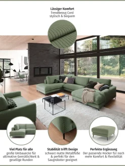 Home affaire Wohnlandschaft »Downtown XXL B/T/H: 341/223/84 cm Loungemöbel zum Relaxen« weicher Sitzkomfort, Cord-Bezug, weicher Sitzkomfort U-Form