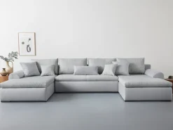 Home affaire Wohnlandschaft »Win U-Form, B: 366 cm - OTTO. Verlässliche Qualität.« Schlaffunktion, Bettkasten & 5 Zierkissen