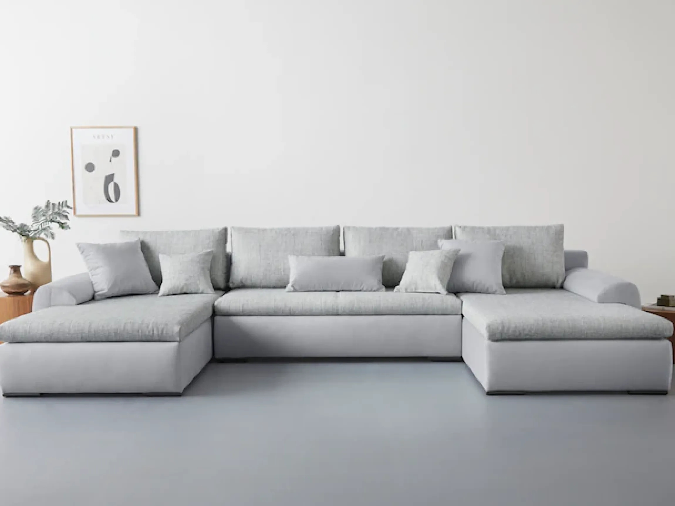 Home affaire Wohnlandschaft »Win U-Form, B: 366 cm - OTTO. Verlässliche Qualität.« Schlaffunktion, Bettkasten & 5 Zierkissen