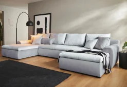 Home affaire Wohnlandschaft »Win U-Form, B: 366 cm - OTTO. Verlässliche Qualität.« Schlaffunktion, Bettkasten & 5 Zierkissen