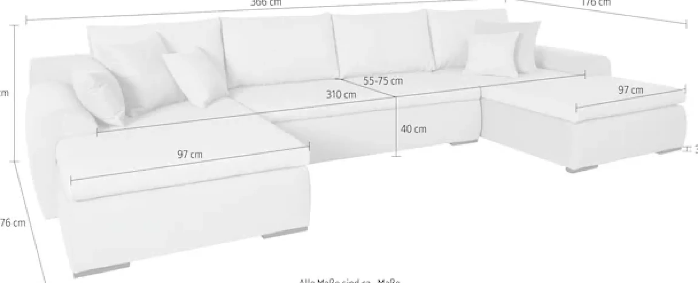 Home affaire Wohnlandschaft »Win U-Form, B: 366 cm - OTTO. Verlässliche Qualität.« Schlaffunktion, Bettkasten & 5 Zierkissen
