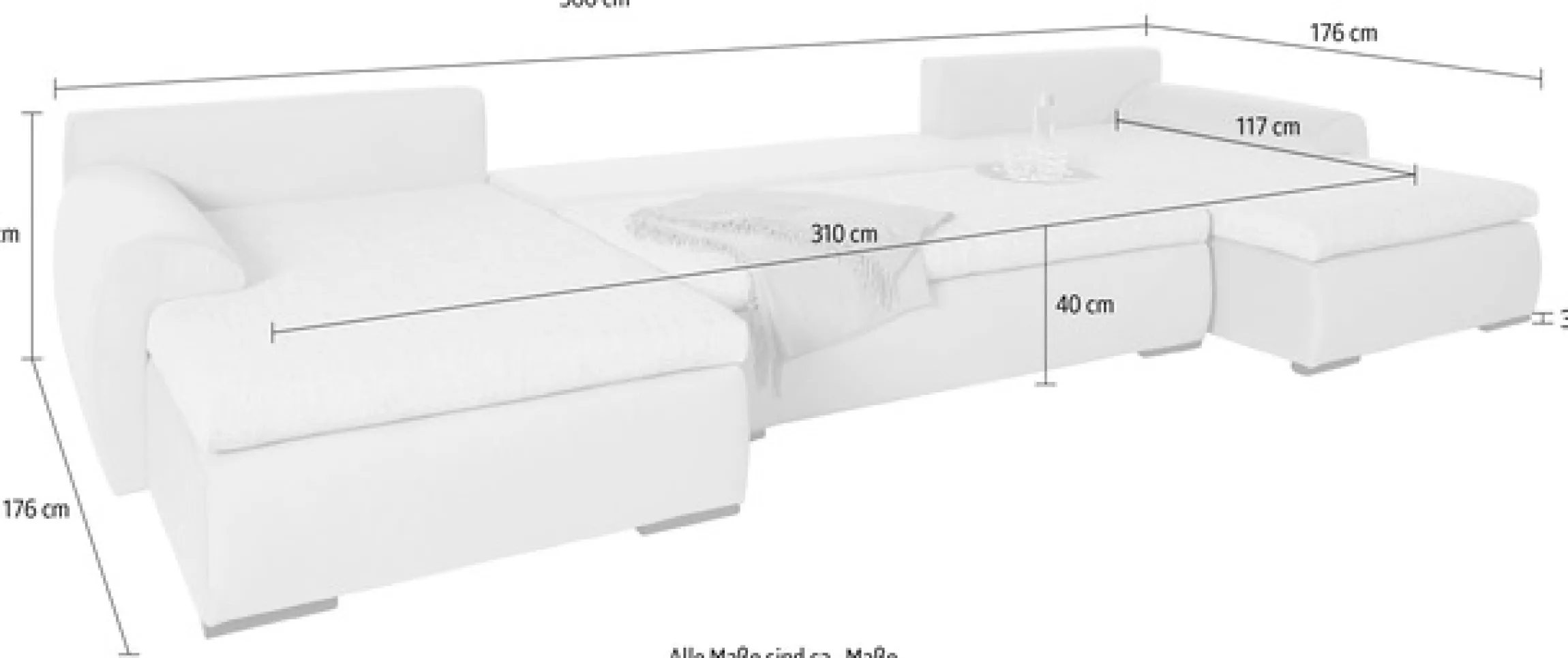 Home affaire Wohnlandschaft »Win U-Form, B: 366 cm - OTTO. Verlässliche Qualität.« Schlaffunktion, Bettkasten & 5 Zierkissen