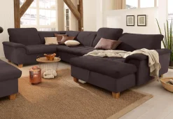 Home affaire Wohnlandschaft »Lyla U-Form« wahlweise mit Rückenfunktion und zusätzlich mit Bett + Bettkasten