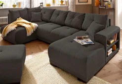 Home affaire Wohnlandschaft »Viborg U-Form« mit Regal in der Armlehne, wahlweise mit Bettfunktion