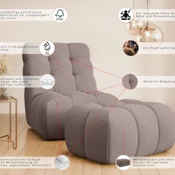 Home affaire XXL-Sessel »AURELIAN Loveseat XXL mit Hocker im Set, Lese-Sessel, Relaxsessel,« mit Wellenunterfederung, Struktur fein, Struktur grob, Velours