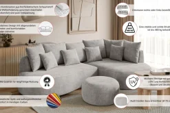 homsy by Ana Johnson Ecksofa »PEBBLA L-Form mit vielen Kissen, modernes Design, Bezug- Struktur« Breite 267 cm, Design-Sofa mit Ottomane recht/links bestellbar
