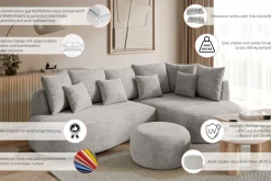 homsy by Ana Johnson Ecksofa »PEBBLA L-Form mit vielen Kissen, modernes Design, Bezug- Boucle« Breite 267 cm, Design-Sofa mit Ottomane recht/links bestellbar