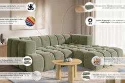 homsy by Ana Johnson Ecksofa »»XL« BOUBELLE L-Form extra tief, Design: Bubble-Optik, Breite 247cm« hoher Sitzkomfort dank Wellenunterfederung, XL Sitztiefe 100 cm