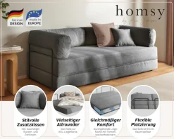 homsy by Ana Johnson Schlafsofa »Folda Dauerschläfer, B: 206 cm, Liegefl. 181x198 cm« mit Bett-/Schlaffunktion, inkl. 1x Zierkissen, Tonnentaschenfederkern
