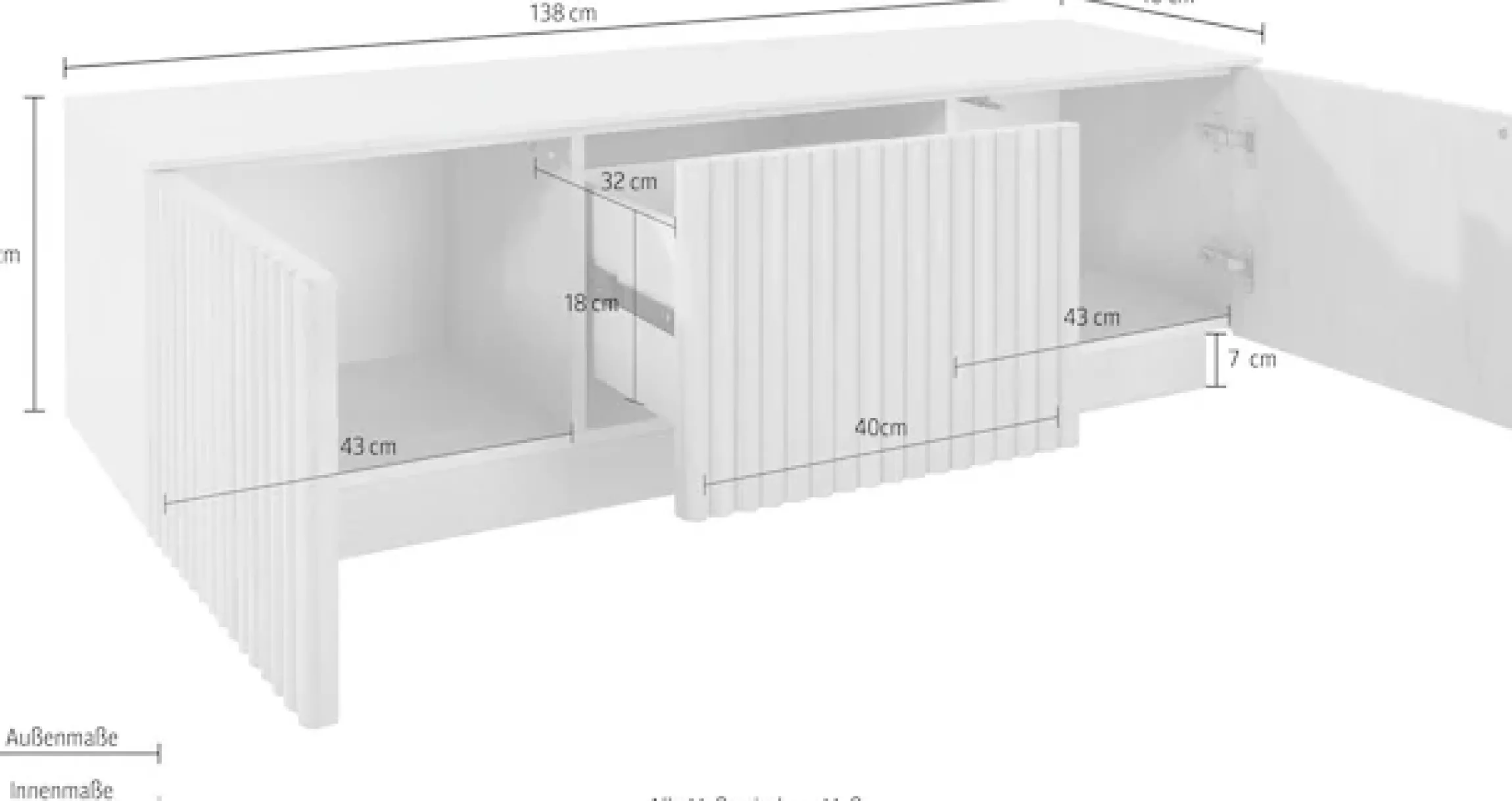 homsy by Ana Johnson TV-Schrank »Solva« Holzoptik aus Esche, geriffelte Front, Keramikplatte, Breite 138 cm