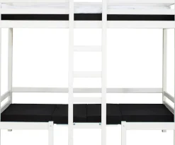 Hoppekids Hochbett »ECO Dream JUMBO B/T/H 101/208/170 cm, umbaubar zum Etagenbett« mit Sitzgruppe, Matratzen (oben u unten) in schwarz, Kiefer massiv/MDF