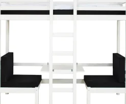 Hoppekids Hochbett »ECO Dream JUMBO B/T/H 101/208/170 cm, umbaubar zum Etagenbett« mit Sitzgruppe, Matratzen (oben u unten) in schwarz, Kiefer massiv/MDF