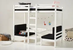 Hoppekids Hochbett »ECO Dream JUMBO B/T/H 101/208/170 cm, umbaubar zum Etagenbett« mit Sitzgruppe, Matratzen (oben u unten) in schwarz, Kiefer massiv/MDF