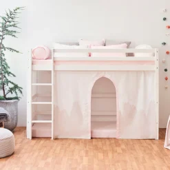 Hoppekids Hochbett »Winter Wonderland» 90x200cm mit Vorhang & Matratze« Set,FSC® zert Massivholz, 10 Jahre Garantie auf Fertigungsfehler
