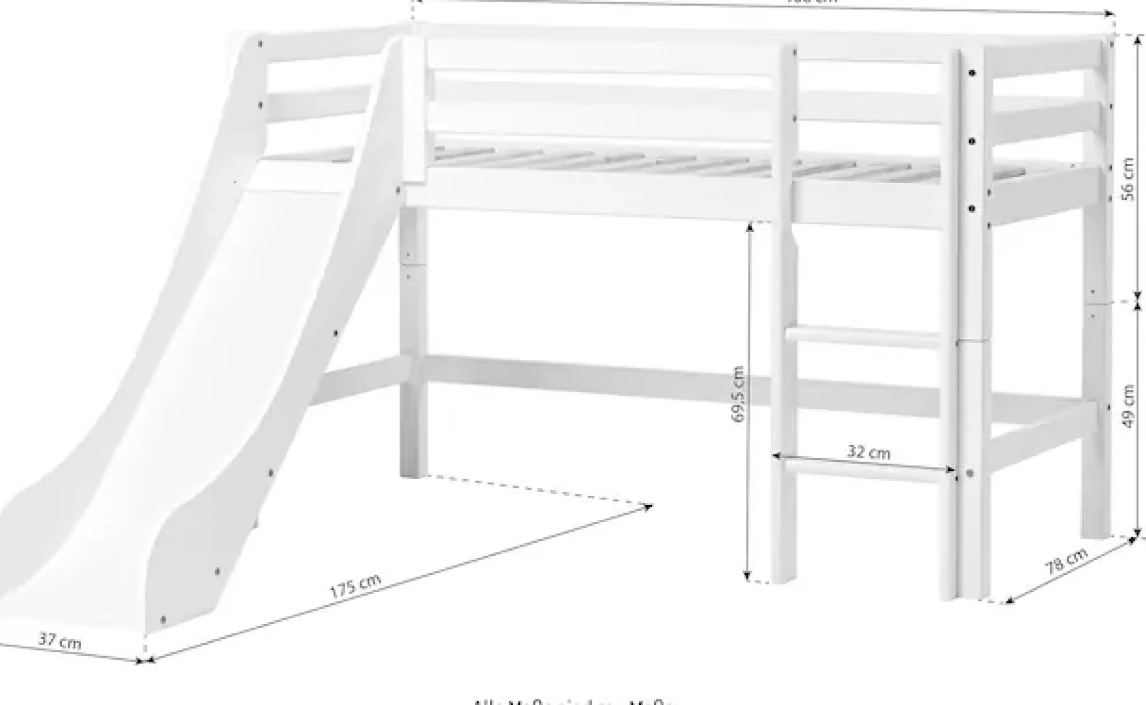 Hoppekids Hochbett »«Winter Wonderland»« Set, 4 Stk. tlg. 90x200 mit Rutsche, Vorhang & Matratze
