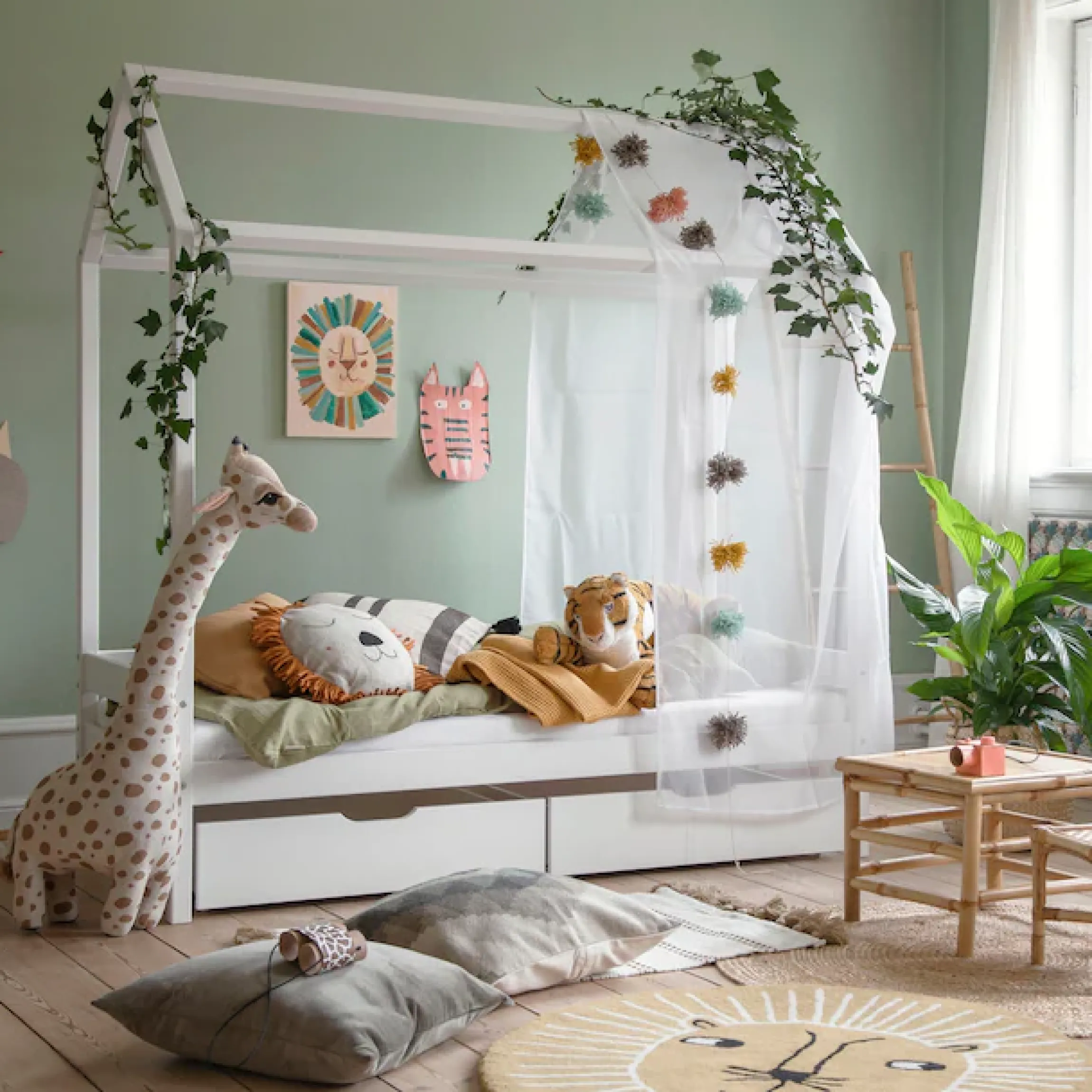 Hoppekids Kinderbett »ECO Comfort Bett« Hausbett mit Dach wahlweise mit Rausfallschutz