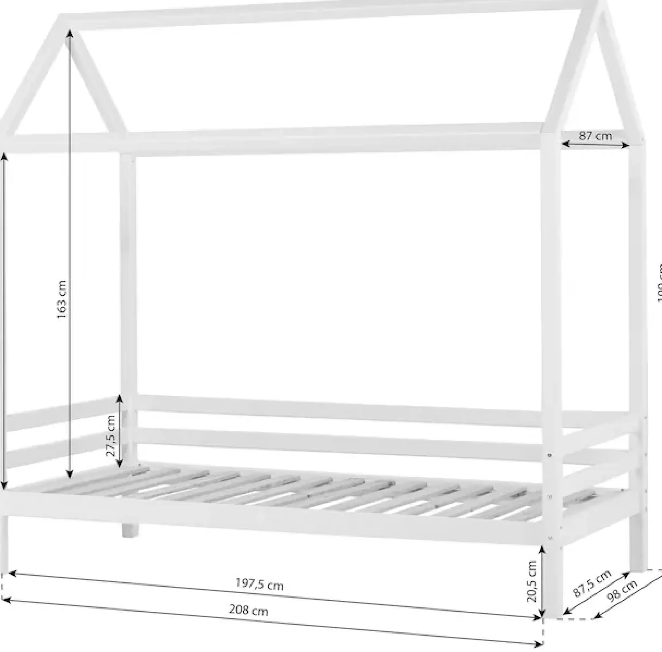 Hoppekids Kinderbett »ECO Dream« Hausbett mit Dach 90x200 massiv weiß