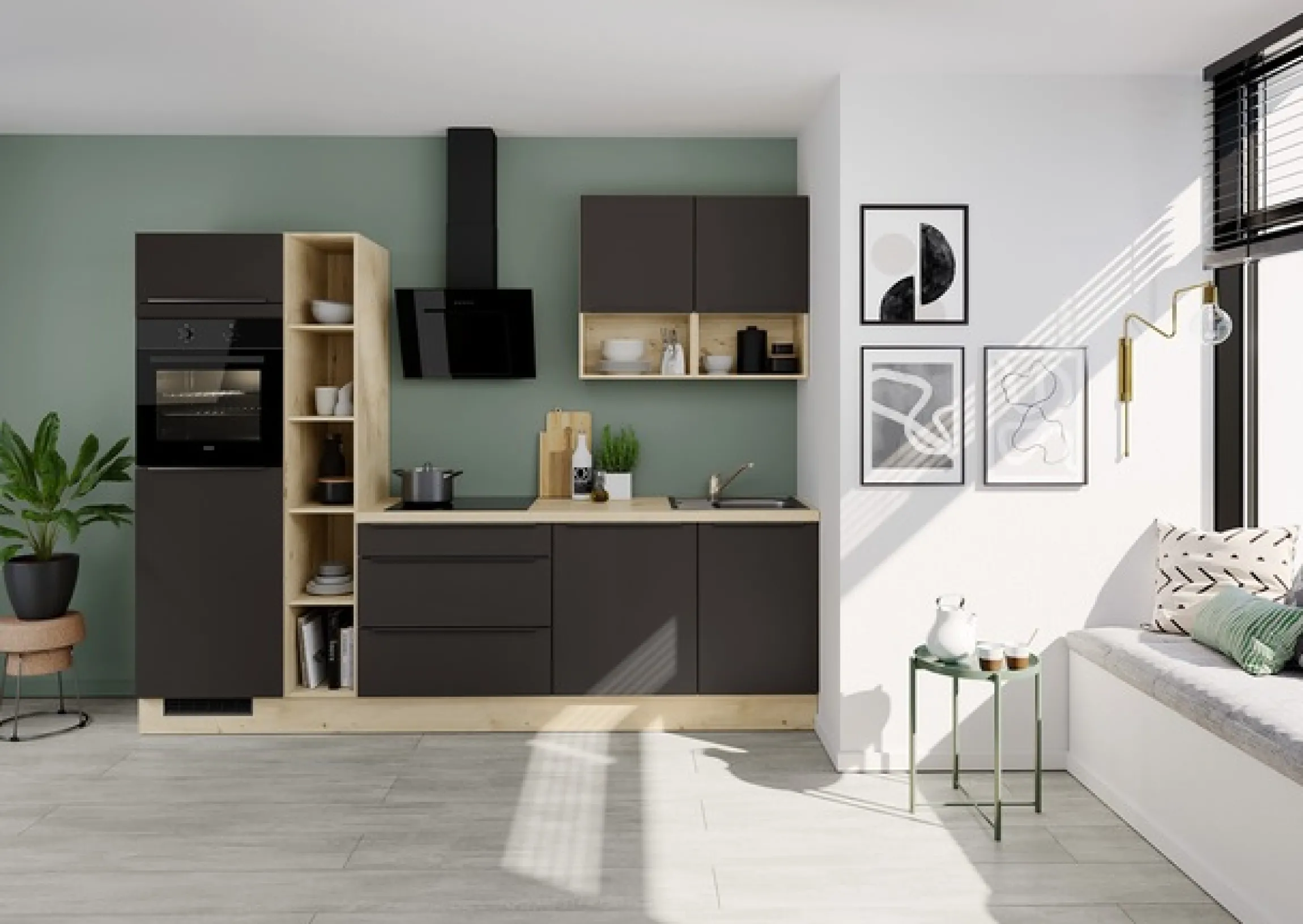 IMPULS KÜCHEN Küche »"Madrid", Ausrichtung wählbar, Schubkästen mit Soft-Close,« vormontiert, wahlweise mit E-Geräten, mit Vollauszug, Breite 280 cm