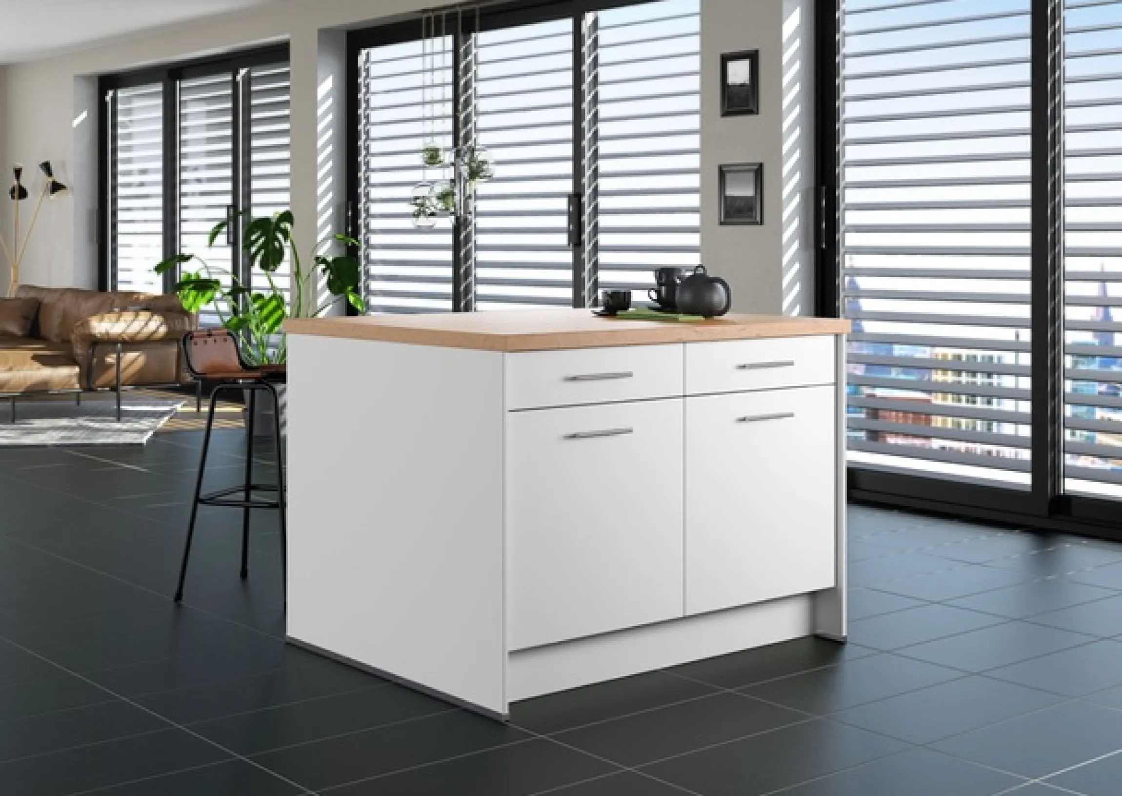 IMPULS KÜCHEN Kücheninsel »Kopenhagen, flexibel stellbar, Schubkästen mit Soft-Close« Set,vormontiert, mit Stauraum auf beiden Seiten, Breite 123 cm