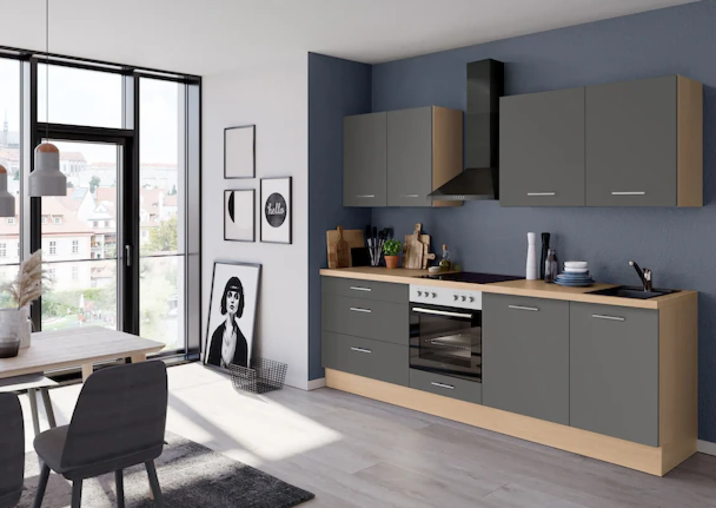 IMPULS KÜCHEN Küchenzeile »"Kopenhagen", Ausrichtung wählbar, Schubkästen mit Soft-Close« Set,vormontiert, wahlweise mit E-Geräten, Breite 260 cm