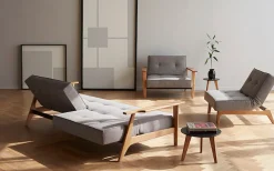 INNOVATION LIVING ™ Schlafsofa »Splitback Frej, Sofa mit Funktion, bequem mit Federkernunterfederung« mit stabilen Armlehnen aus Eichenholz, skandinavisches Design