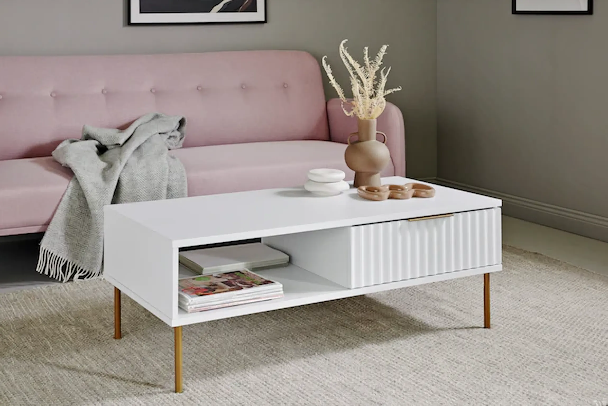 Jahnke Couchtisch »CARVE COFFEE SK« 1 Stk. tlg. Couchtisch mit Schublade und Fach, Gold-Look, raffiniertes Design