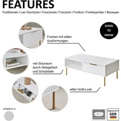 Jahnke Couchtisch »CARVE COFFEE SK« 1 Stk. tlg. Couchtisch mit Schublade und Fach, Gold-Look, raffiniertes Design