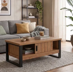 Jahnke Couchtisch »RIVA COFFEE« Couchtisch mit Stauraum & Schiebetüren, Eiche-Optik, Breite: 108,5 cm
