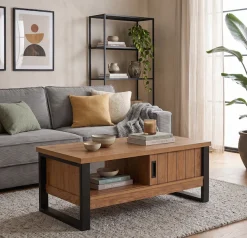 Jahnke Couchtisch »RIVA COFFEE« Couchtisch mit Stauraum & Schiebetüren, Eiche-Optik, Breite: 108,5 cm