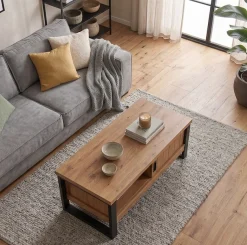 Jahnke Couchtisch »RIVA COFFEE« Couchtisch mit Stauraum & Schiebetüren, Eiche-Optik, Breite: 108,5 cm