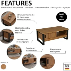 Jahnke Couchtisch »RIVA COFFEE« Couchtisch mit Stauraum & Schiebetüren, Eiche-Optik, Breite: 108,5 cm