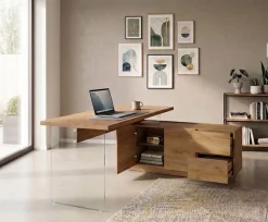 Jahnke Eckschreibtisch »LUX C 160 E« Eckschreibtisch, wechselseitig montierbar, Glas, 2 Fächer+2Schubladen