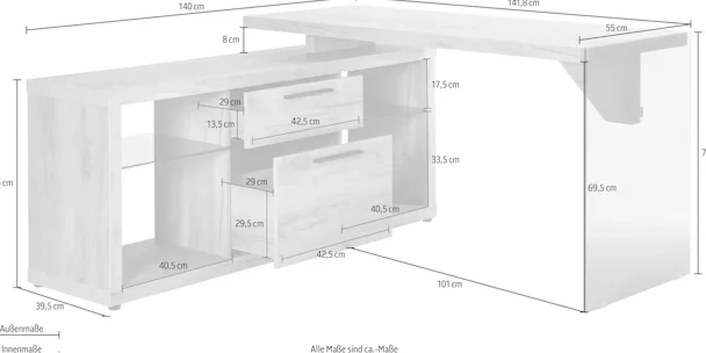 Jahnke Eckschreibtisch »LUX« wechselseitig montierbar, Seitenteil aus ESG Sicherheitsglas