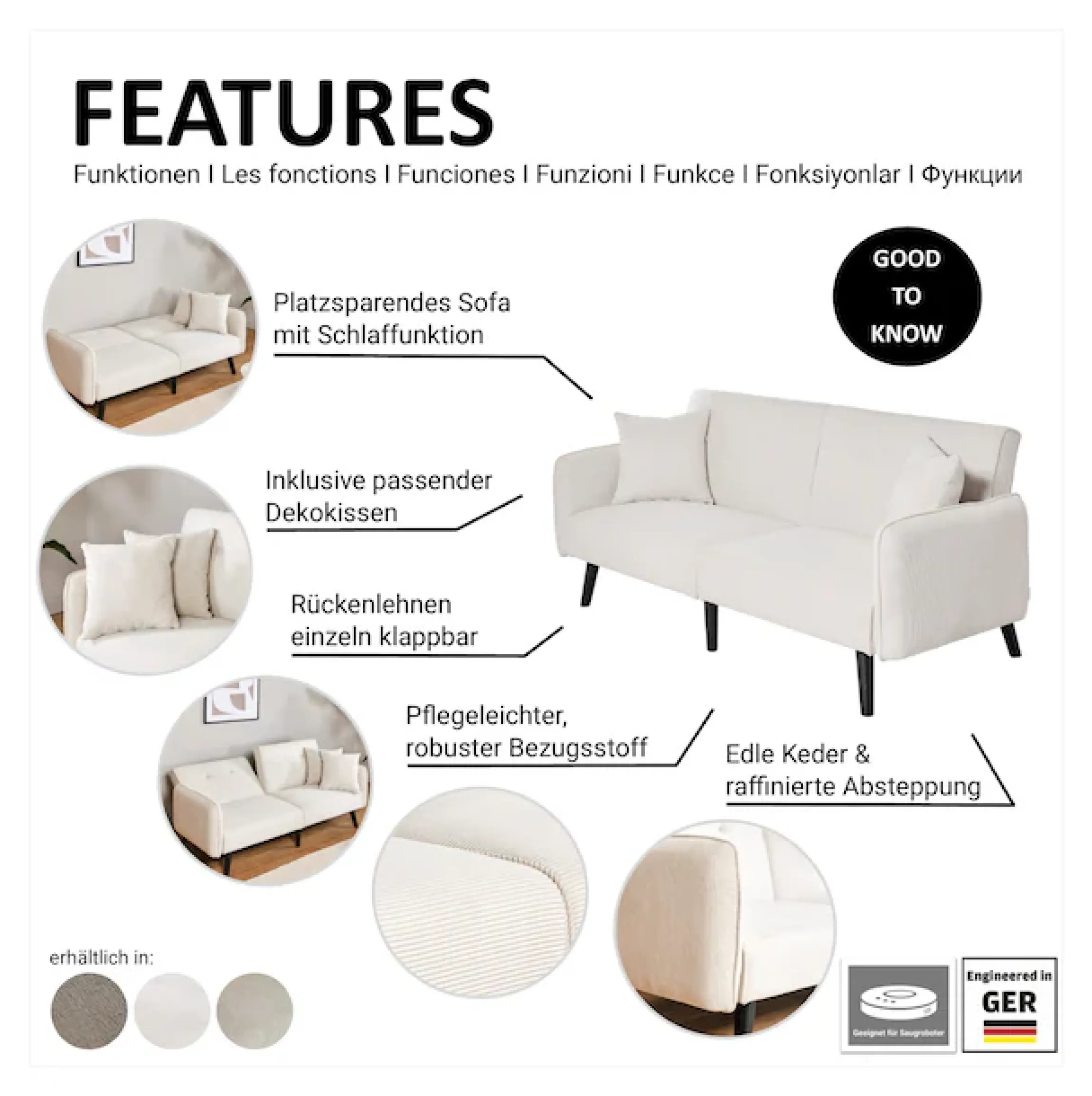 Jahnke Schlafsofa »CHILLAX DOT« mit Relax-und Schlaffunktion, inkl. Kissen, Breite 191 cm